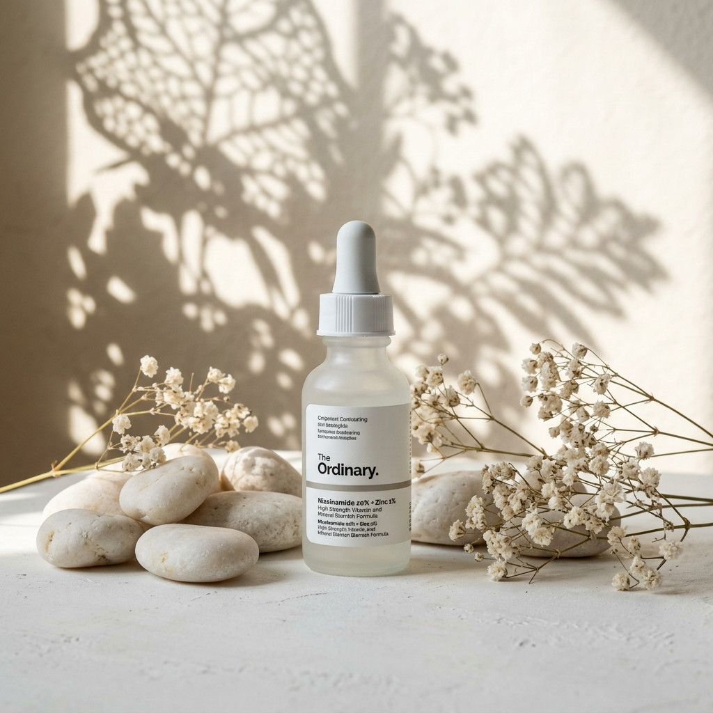 Serum bottle on stone